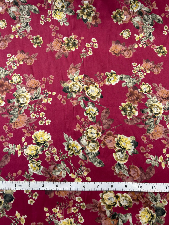 Cotton Satin Batiste 43" wide - Burgundy Floral - 1yd (.9m)