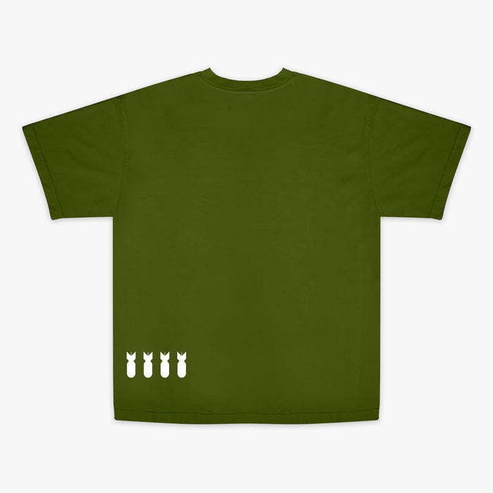 Army green graphic T-Shirt with military graphic on bottom of shirt
