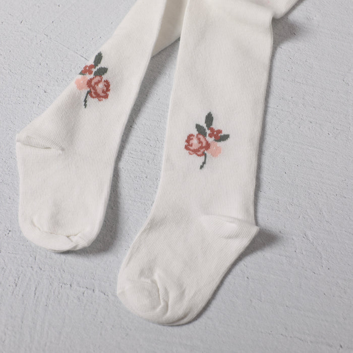 Fine Knit Baby Girl Tights (Floral Jacquard - Organic Blend) by Viverano