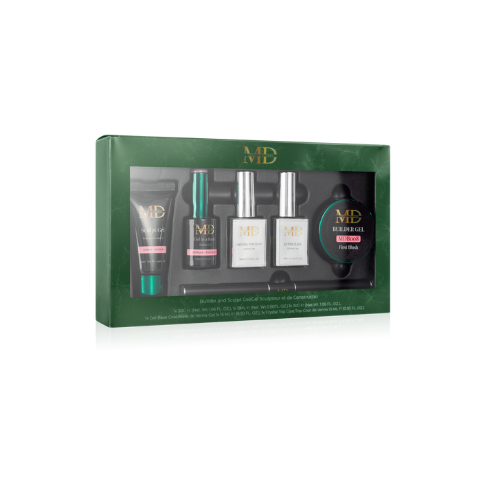 Set of gel products in a green box with 'MB' branding on a white background