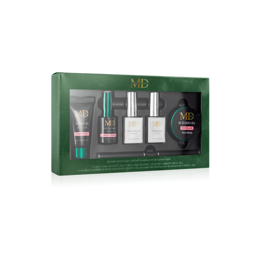 Set of gel products in a green box with 'MB' branding on a white background