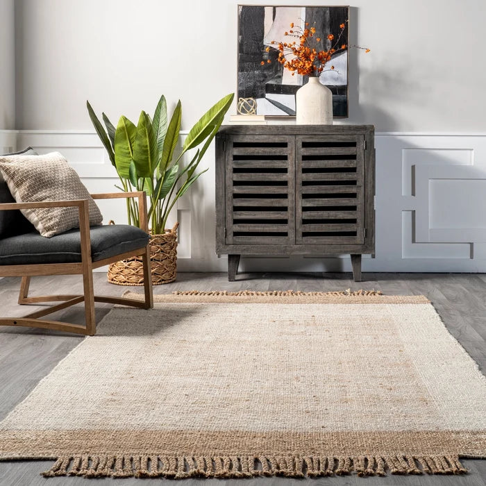 Fletcher Casual Jute Middle Tassel Area Rug (Various Sizes)