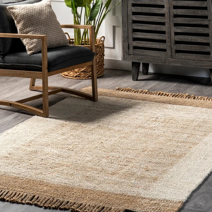 Fletcher Casual Jute Middle Tassel Area Rug (Various Sizes)