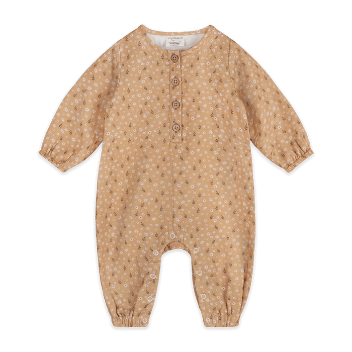 Floral Button Front Baby Jumpsuit (Organic Muslin) - Front