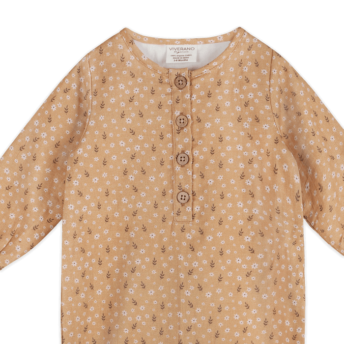 Floral Button Front Baby Jumpsuit (Organic Muslin) - Detail