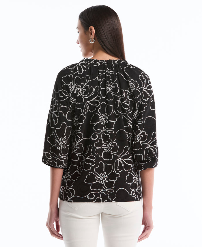 Floral Embroidered Blouse (Black)
