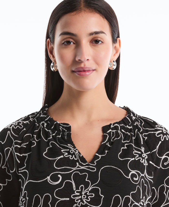 Floral Embroidered Blouse (Black)
