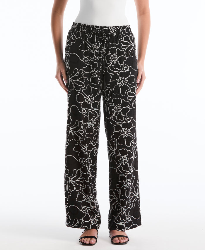 Floral Embroidered Drawstring Pant (Black)