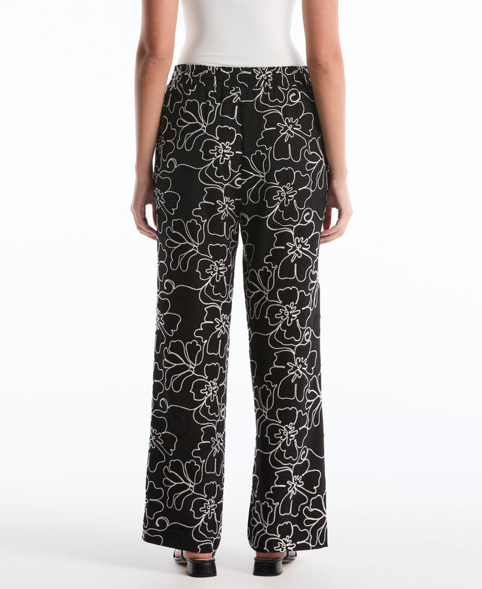 Floral Embroidered Drawstring Pant (Black)