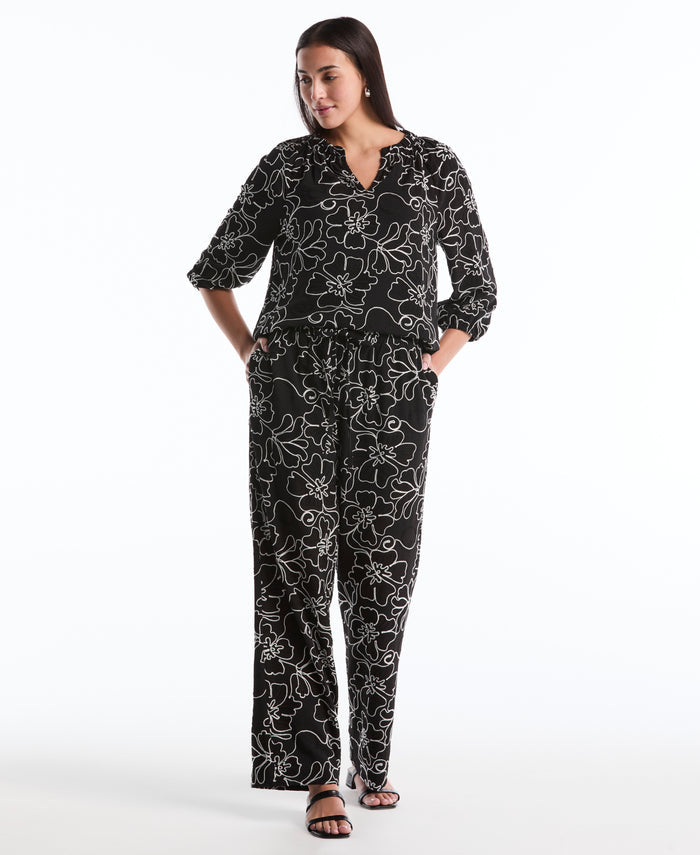 Floral Embroidered Drawstring Pant (Black)