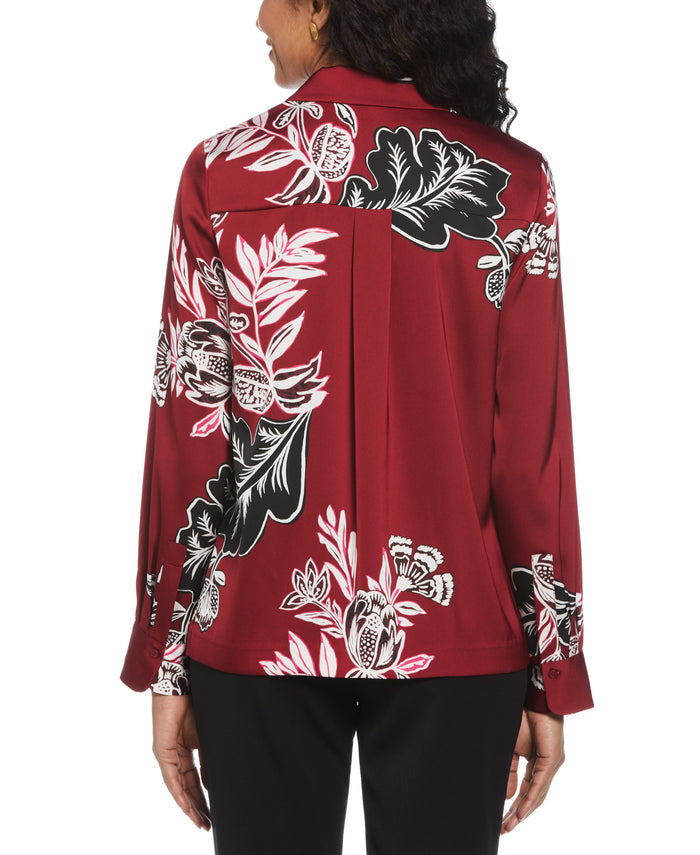 Floral Print Shine Satin Blouse (Rhubarb)