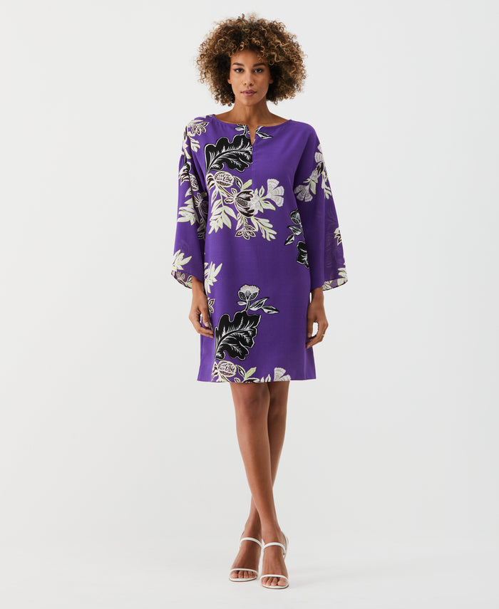 Floral Print Zip Tunic Dress (Royal Purple)