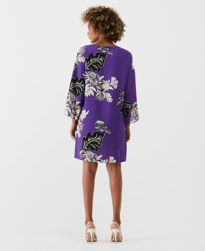 Floral Print Zip Tunic Dress (Royal Purple)