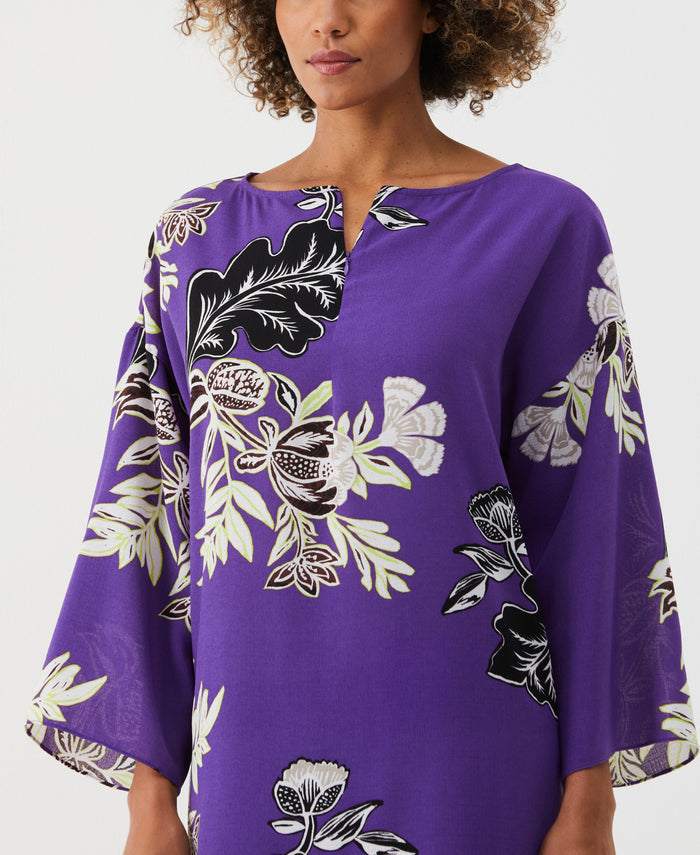 Floral Print Zip Tunic Dress (Royal Purple)
