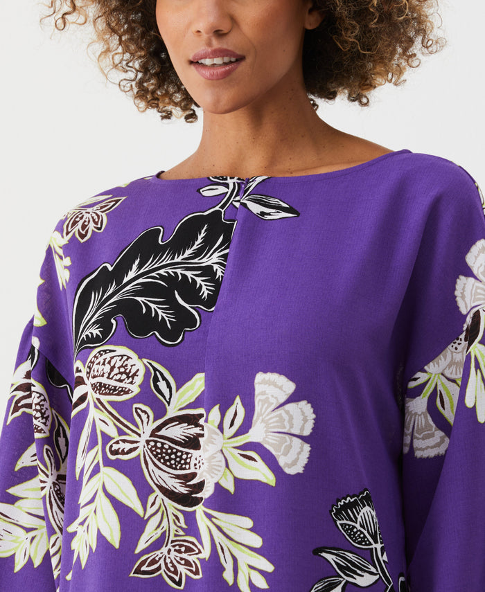 Floral Print Zip Tunic Dress (Royal Purple)