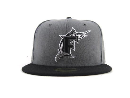 Florida Marlins New Era Fitted 59FIFTY Hat (STORM GREY BLACK Air Jordan Retro 4 Oreos)