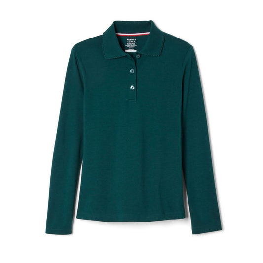 French Toast Girls Long Sleeve Interlock Polo with Picot Collar