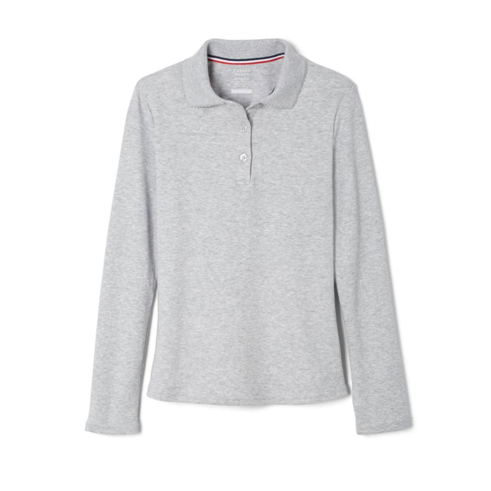French Toast Girls Long Sleeve Interlock Polo with Picot Collar