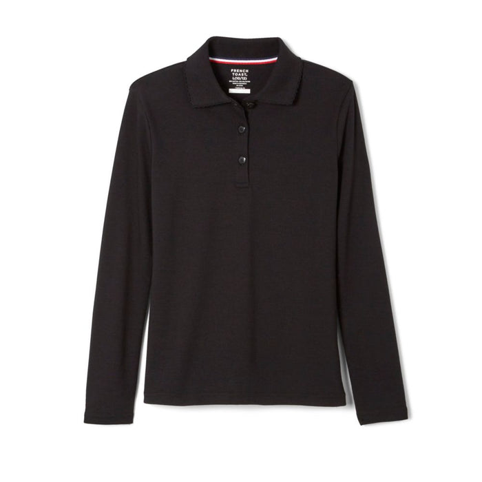 French Toast Girls Long Sleeve Interlock Polo with Picot Collar