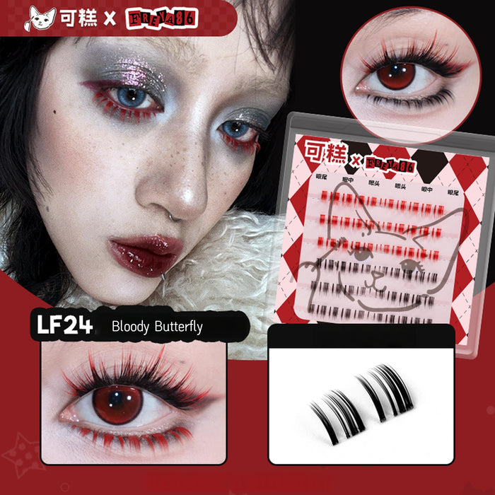 Gaoashes X Freya86 Red & Balck Thick Lower False Eyelashes LF24 Bloody Butterfly T4612