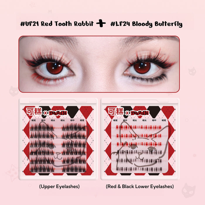 #UF21 Red Tooth Rabbit (Upper Eyelashes)+ #LF24 Bloody Butterfly (Red & Black Lower Eyelashes)