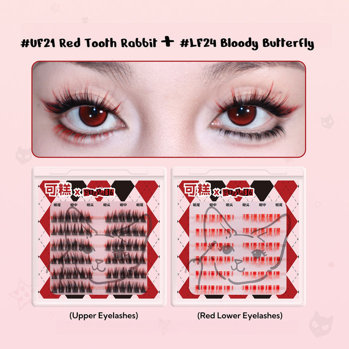 #UF21 Red Tooth Rabbit (Upper Eyelashes)+ #LF24 Bloody Butterfly (Red Lower Eyelashes)