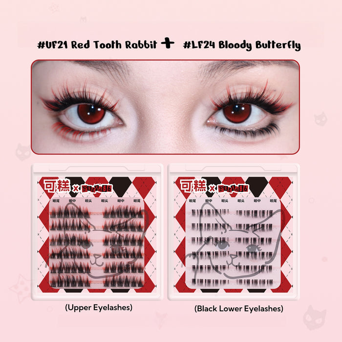 #UF21 Red Tooth Rabbit (Upper Eyelashes)+ #LF24 Bloody Butterfly (Black Lower Eyelashes)