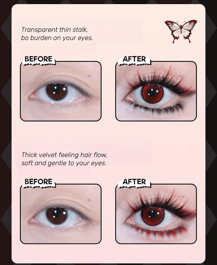 Gaoashes X Freya86 Red & Balck Thick Lower False Eyelashes LF24 Bloody Butterfly T4612