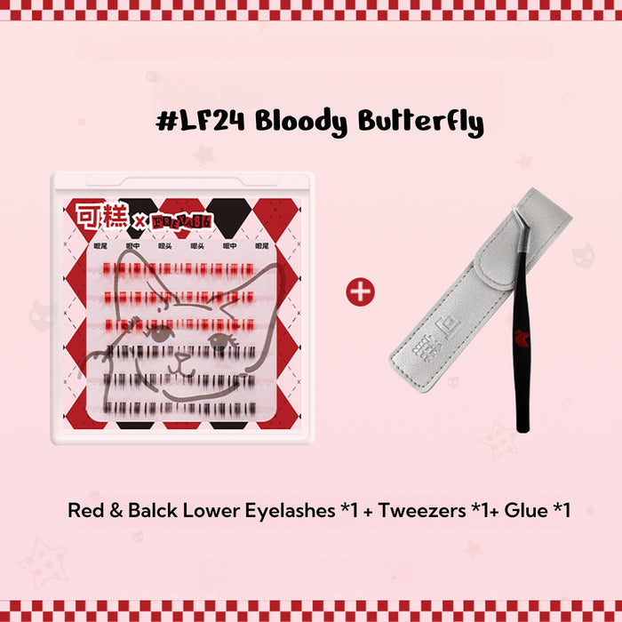 Gaoashes X Freya86 Red & Balck Thick Lower False Eyelashes LF24 Bloody Butterfly T4612