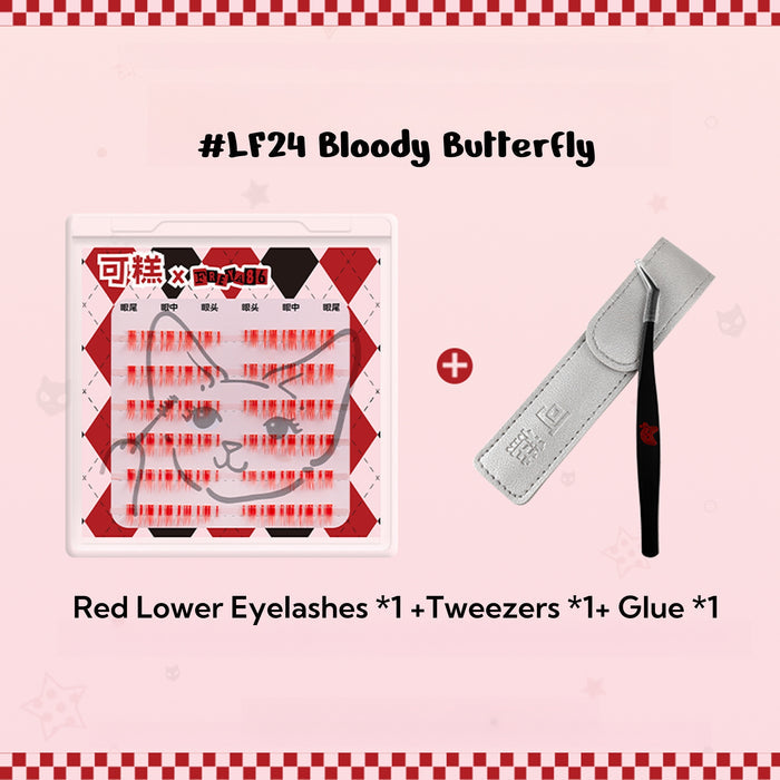 Gaoashes X Freya86 Red & Balck Thick Lower False Eyelashes LF24 Bloody Butterfly T4612
