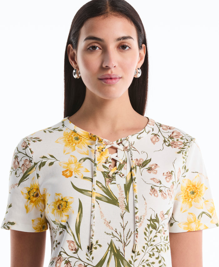 Garden Print Lace-Up Top (Star White)
