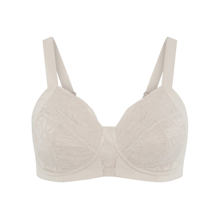 Glacie silk and organic cotton non-wired pocketed mastectomy bra in beige, front view, JulieMay Lingerie