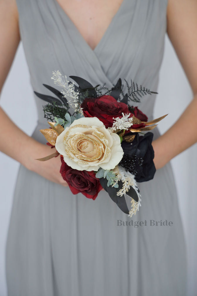 Gold, Black and Burgundy Silk Wedding Bouquet   - $39.50 | Jude