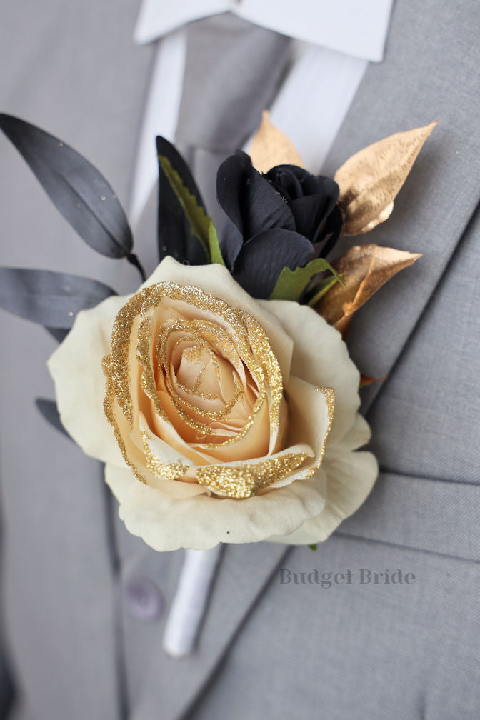 Gold, Black and Burgundy Silk Wedding Bouquet   - $39.50 | Jude