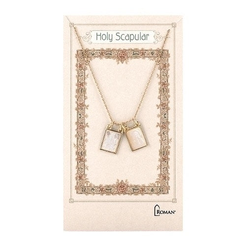 Gold Mother of Pearl Double Scapular Necklace 18" Chain