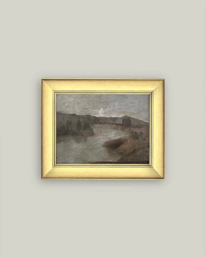 Hazy River Landscape 11 x 9 Framed Antique Art