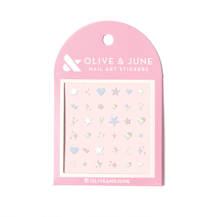 Hearts & Stars nail art stickers with pastel hearts and stars for easy application in at-home manicure and mani designs
