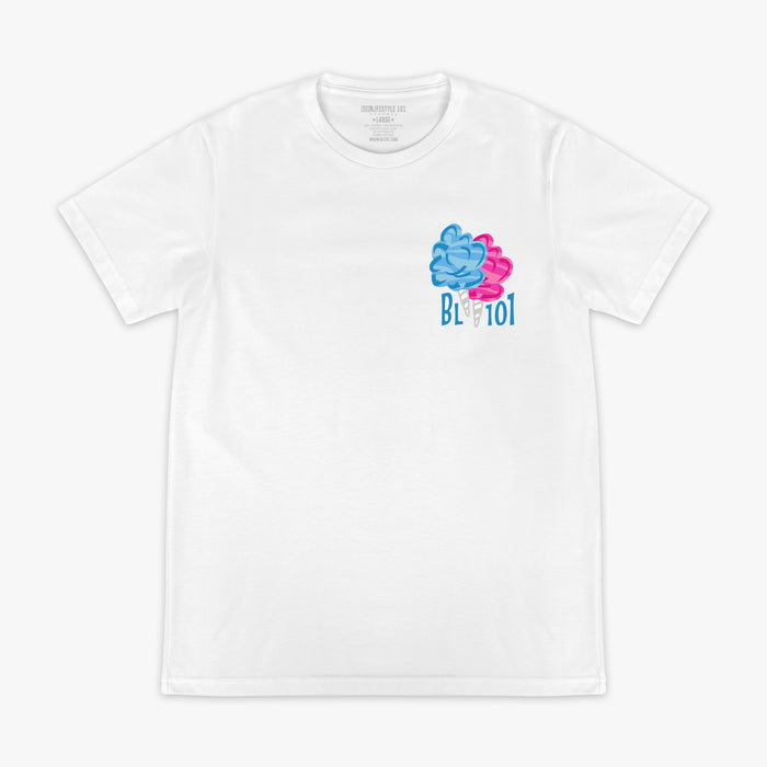 White graphic tee with “Home Run Sugar” design — front view