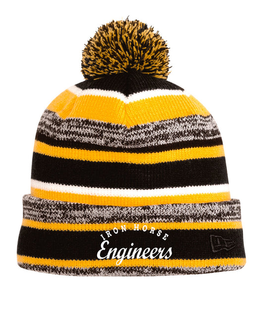 Iron Horse STAFF Yellow Stripe Pom Pom Beanie- Embroidered