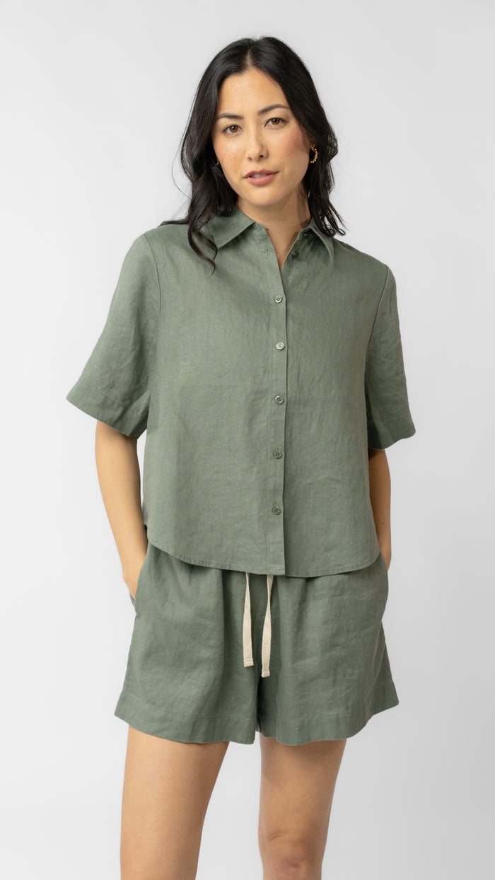 Isla Short Sleeve Button Up Shirt - Linen