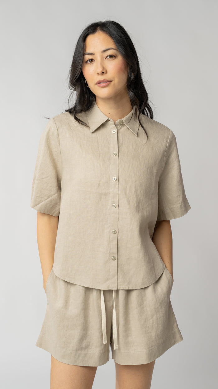 Isla Short Sleeve Button Up Shirt - Linen
