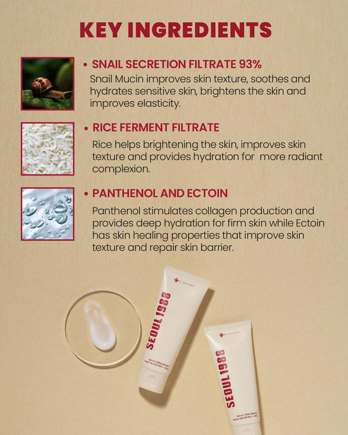 K-SECRET SEOUL 1988 Cream - Snail Mucin 93% + Rice 100 mL