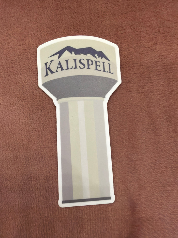 Jupiloom Kalispell Water Tower sticker featuring a colorful water tower design on a white background for decorative use.