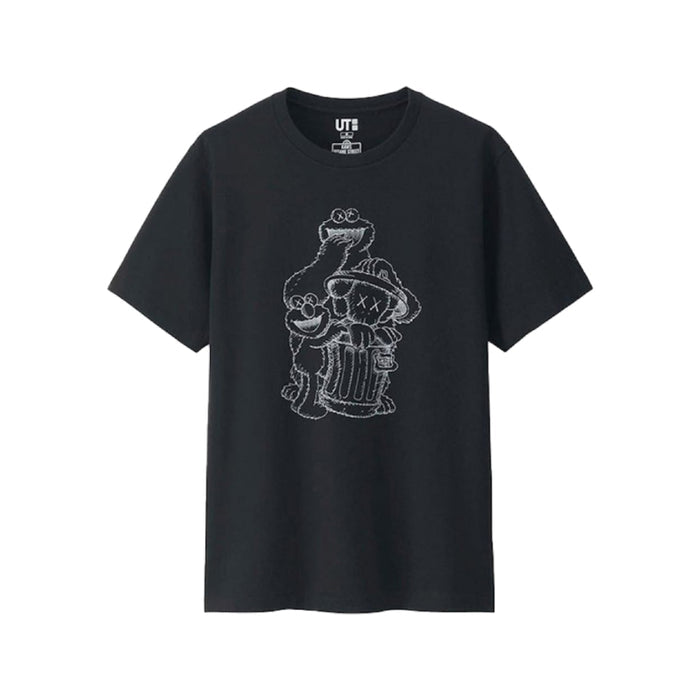 KAWS x Uniqlo x Sesame Street Companion Trash Can Outline Tee Black
