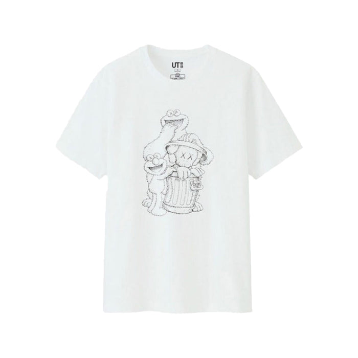 KAWS x Uniqlo x Sesame Street Companion Trash Can Outline Tee White