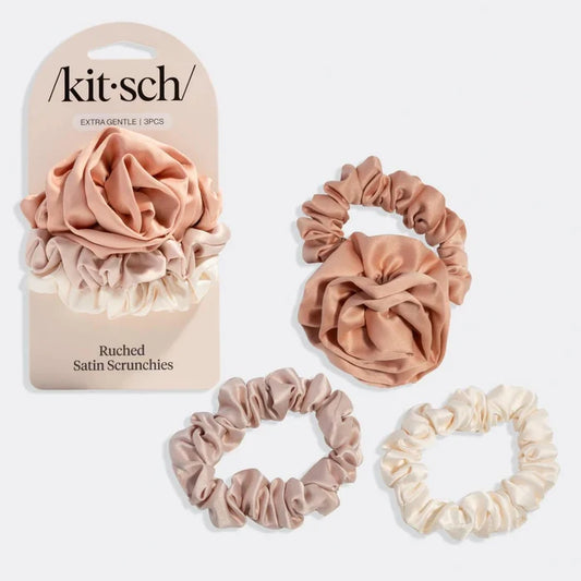Kitsch Rosette Ruched Satin Scrunchies Terracotta 3 pcs Set