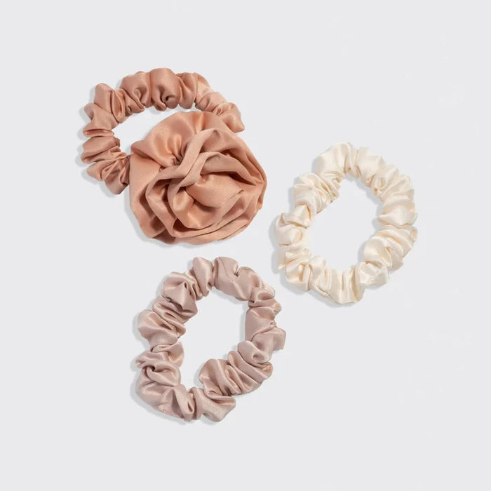 Kitsch Rosette Ruched Satin Scrunchies Terracotta 3 pcs Set