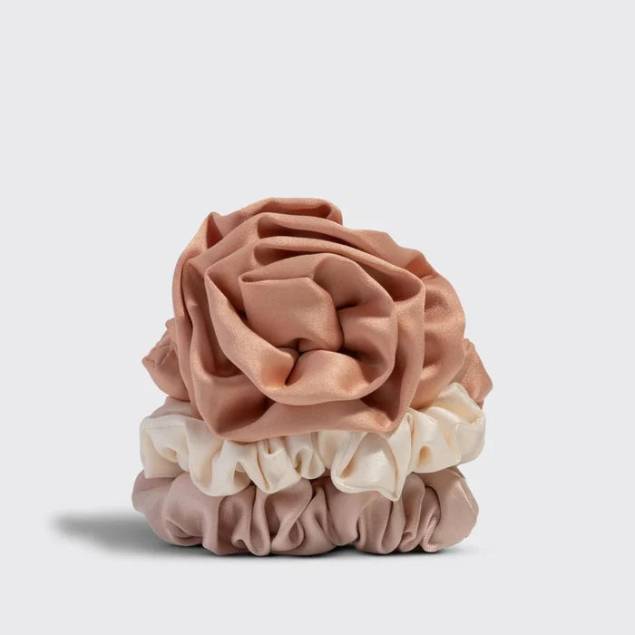 Kitsch Rosette Ruched Satin Scrunchies Terracotta 3 pcs Set