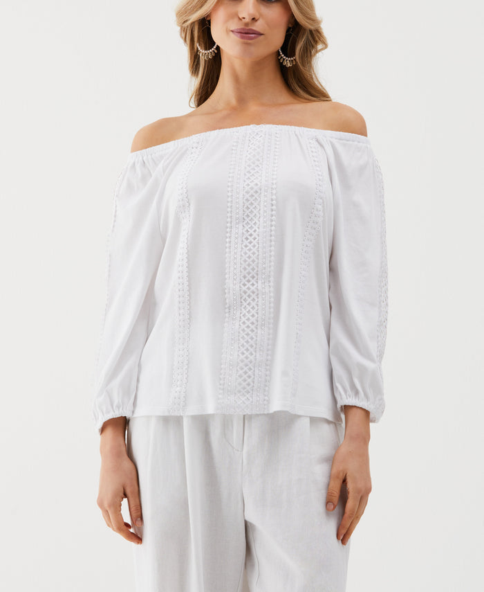 Lace Trim Off the Shoulder Top (White)
