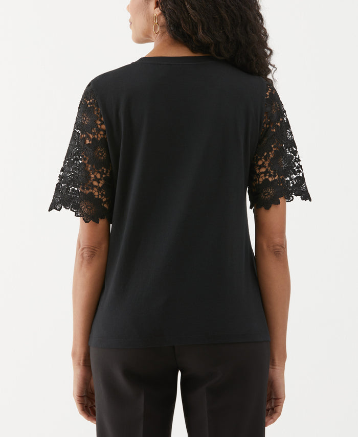 Lace Yoke Knit Top (Black)